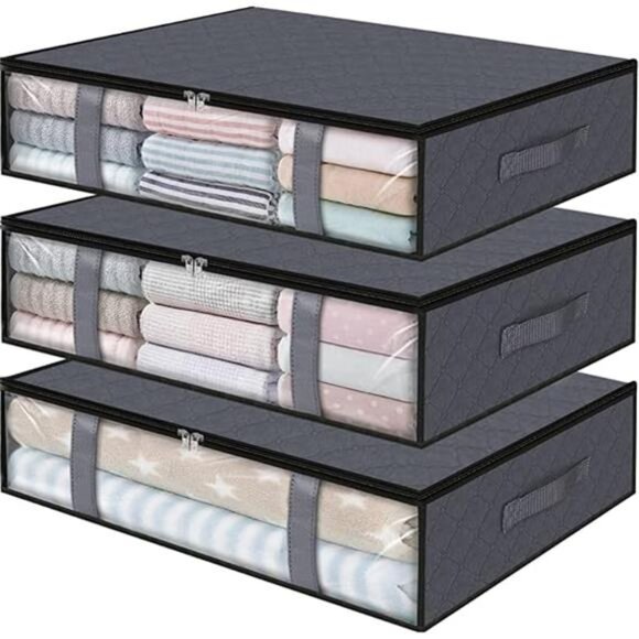 Storage Bins,3-Pack Clothes Storage, Foldable Blanket Storage Under Bed Storage - Picture 7 of 7